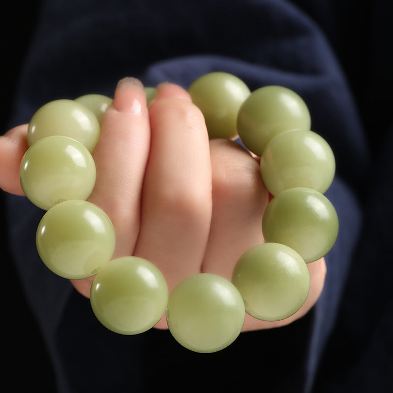 Natural Bodhi Buddha Beads Beads Large Green Jade Bodhi Round Bead Bracelet
