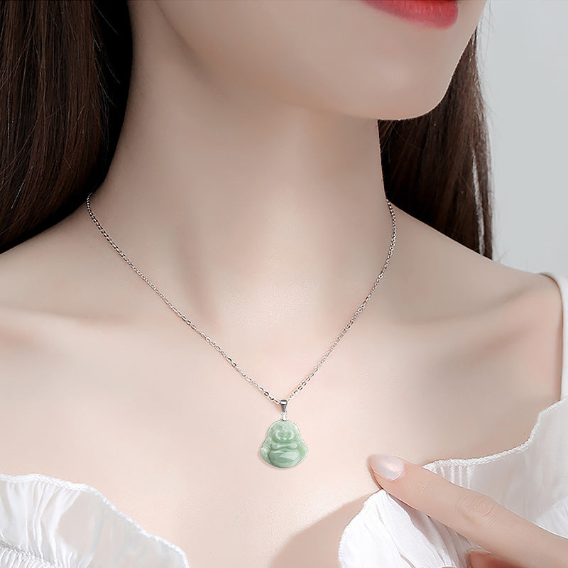925 Silver Jadeite Little Buddha Pendant – A Grade Myanmar Jade, Lucky Charm