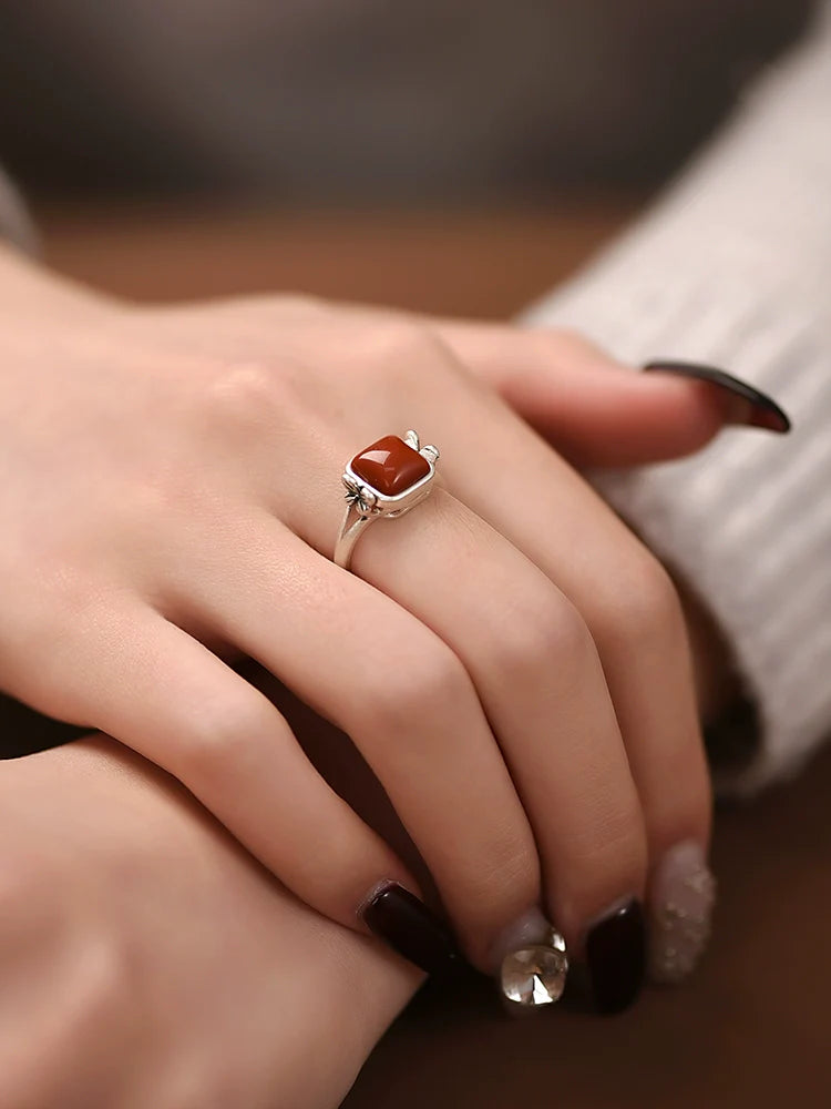 925 Silver Small Square Nanhong Ring (Women's)