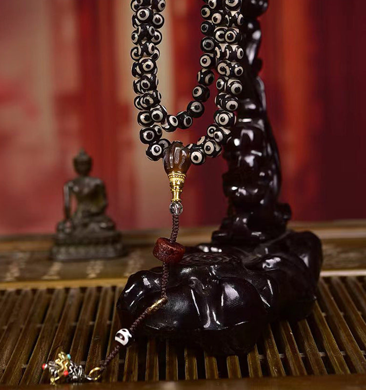 Natural Tiger Tooth Dzi Beads 108 Beads Mala Necklace