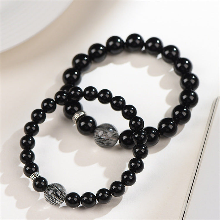 Natural Obsidian Bracelet Handmade Beaded Couple Crystal Jewelry