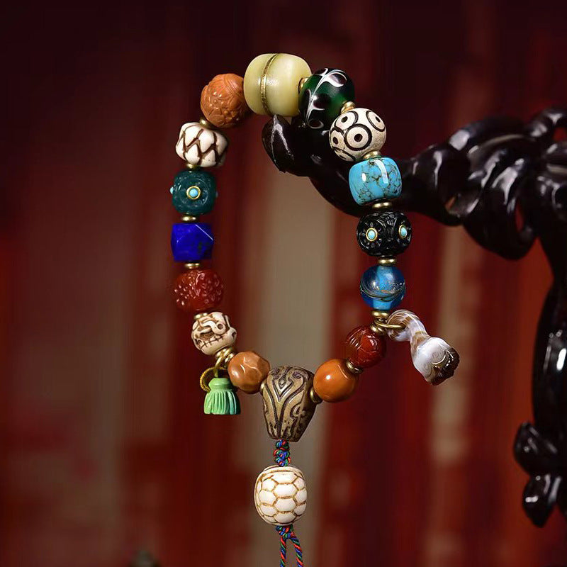 Bracelet tibétain en agate multi-pierres précieuses – Bracelet de perles de style tibétain fabriqué à la main