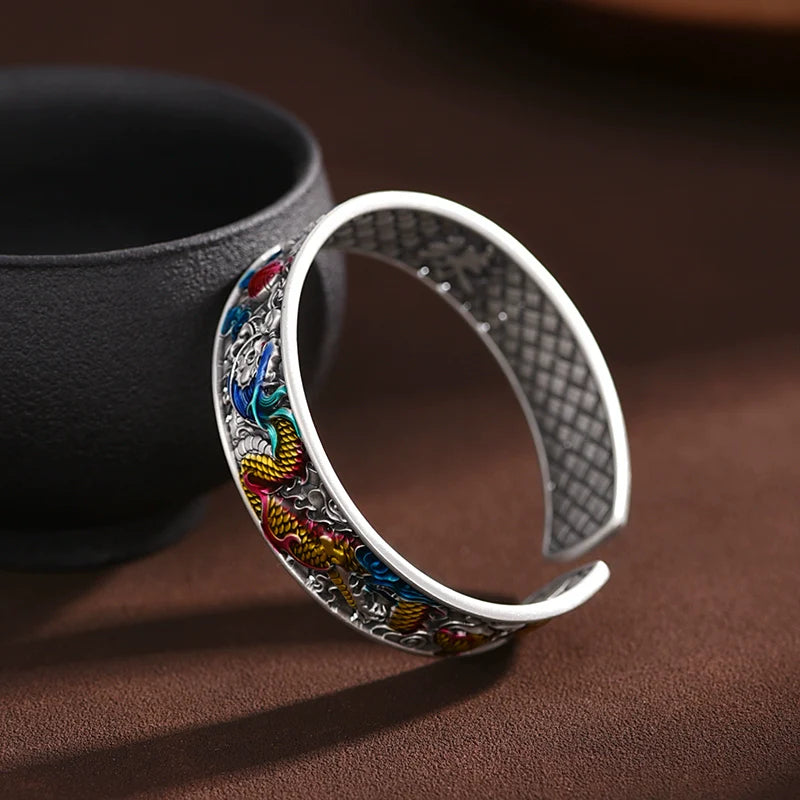 Bracelet dragon du zodiaque en argent pur et émail