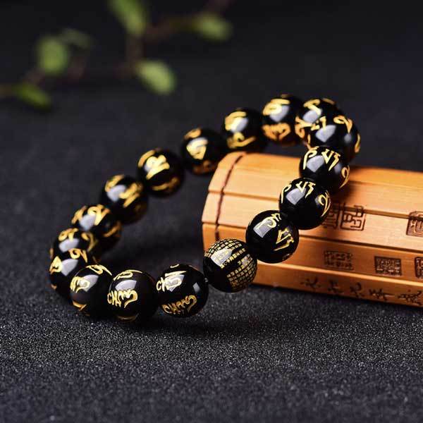 Bracelet Mantra Obsidienne Mani - Chance et Protection