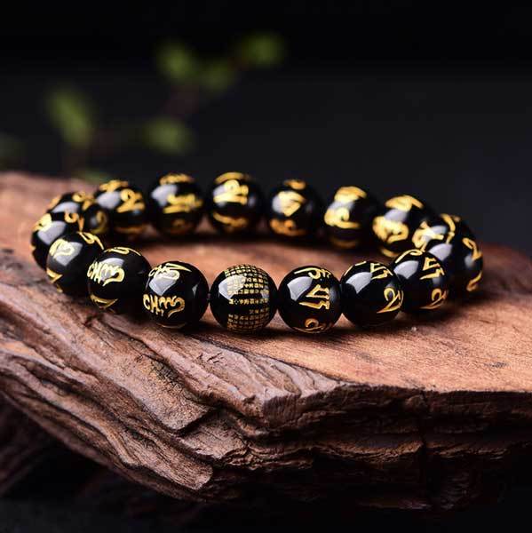 Bracelet Mantra Obsidienne Mani - Chance et Protection