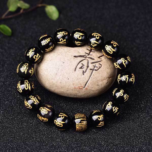 Bracelet Mantra Obsidienne Mani - Chance et Protection