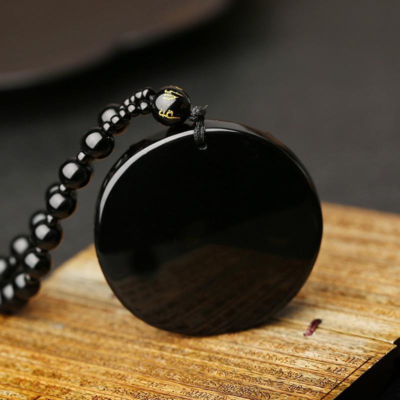 Pendentif Seigneur Ganesh en obsidienne - Collier pour le succès