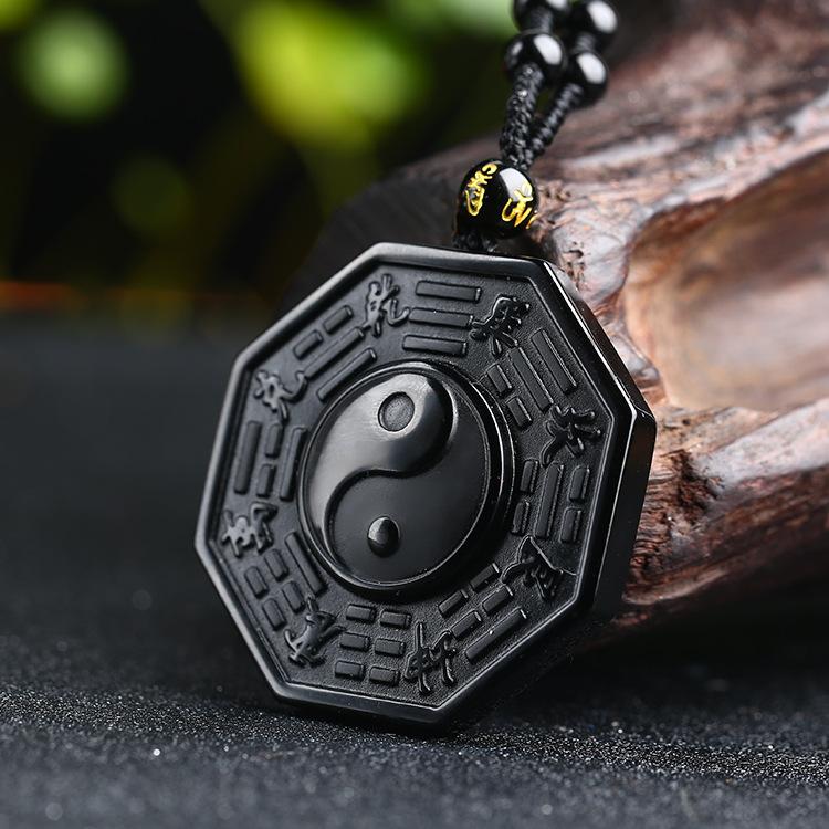 Obsidian Yin und Yang Halskette – Bagua Anhänger