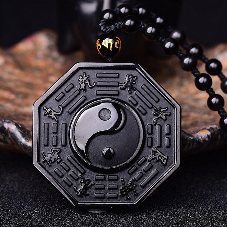 Obsidian Yin und Yang Halskette – Bagua Anhänger