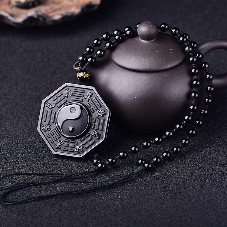 Obsidian Yin und Yang Halskette – Bagua Anhänger