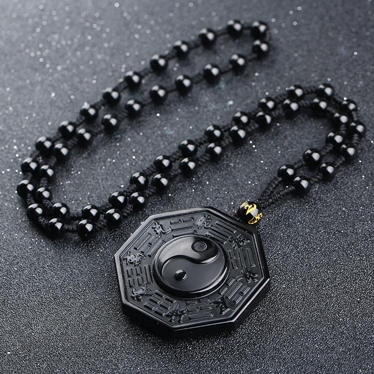 Obsidian Yin und Yang Halskette – Bagua Anhänger