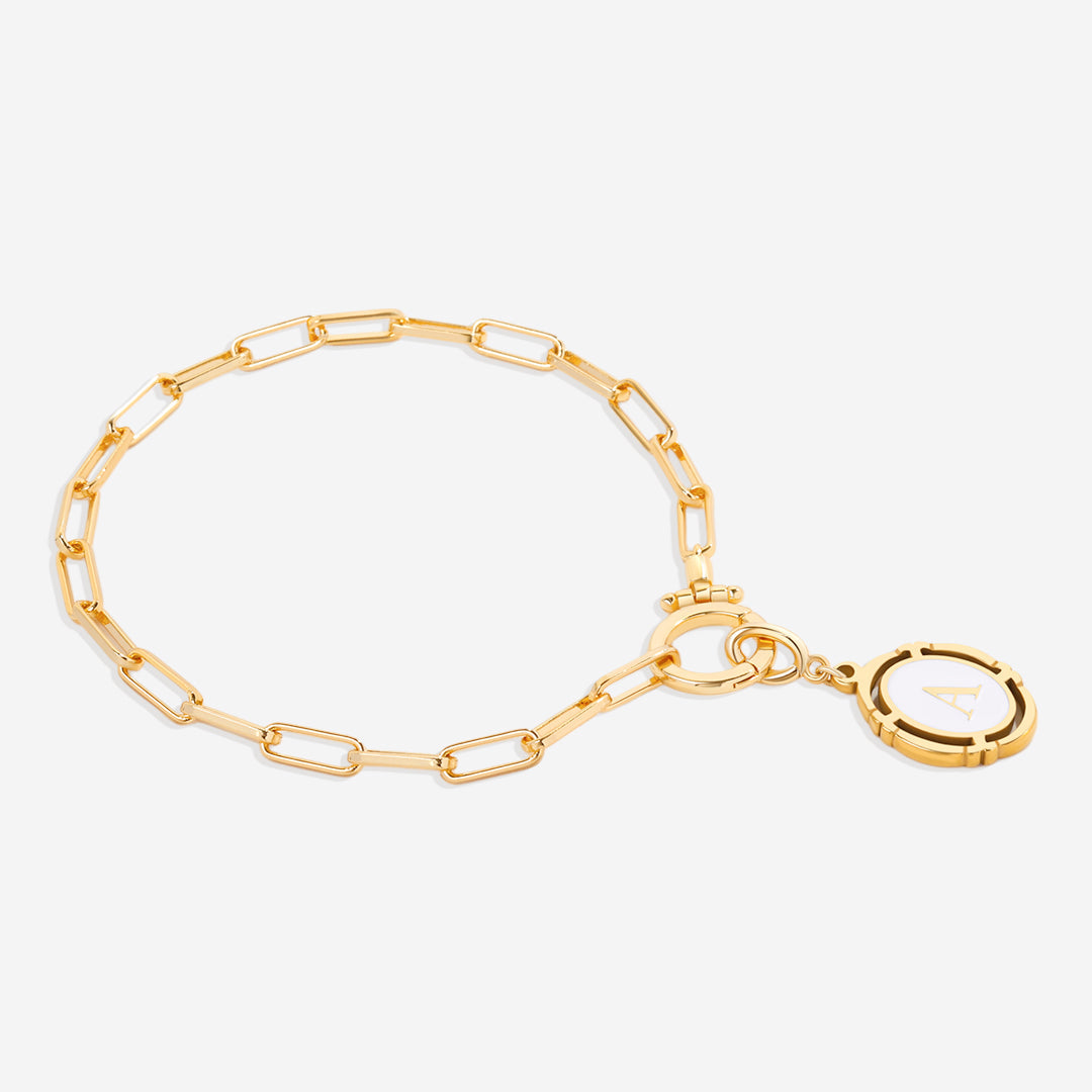 Bracelet trombone menthe avec breloque initiale vintage