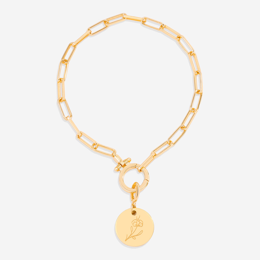 Breloque disque fleur de naissance gravée