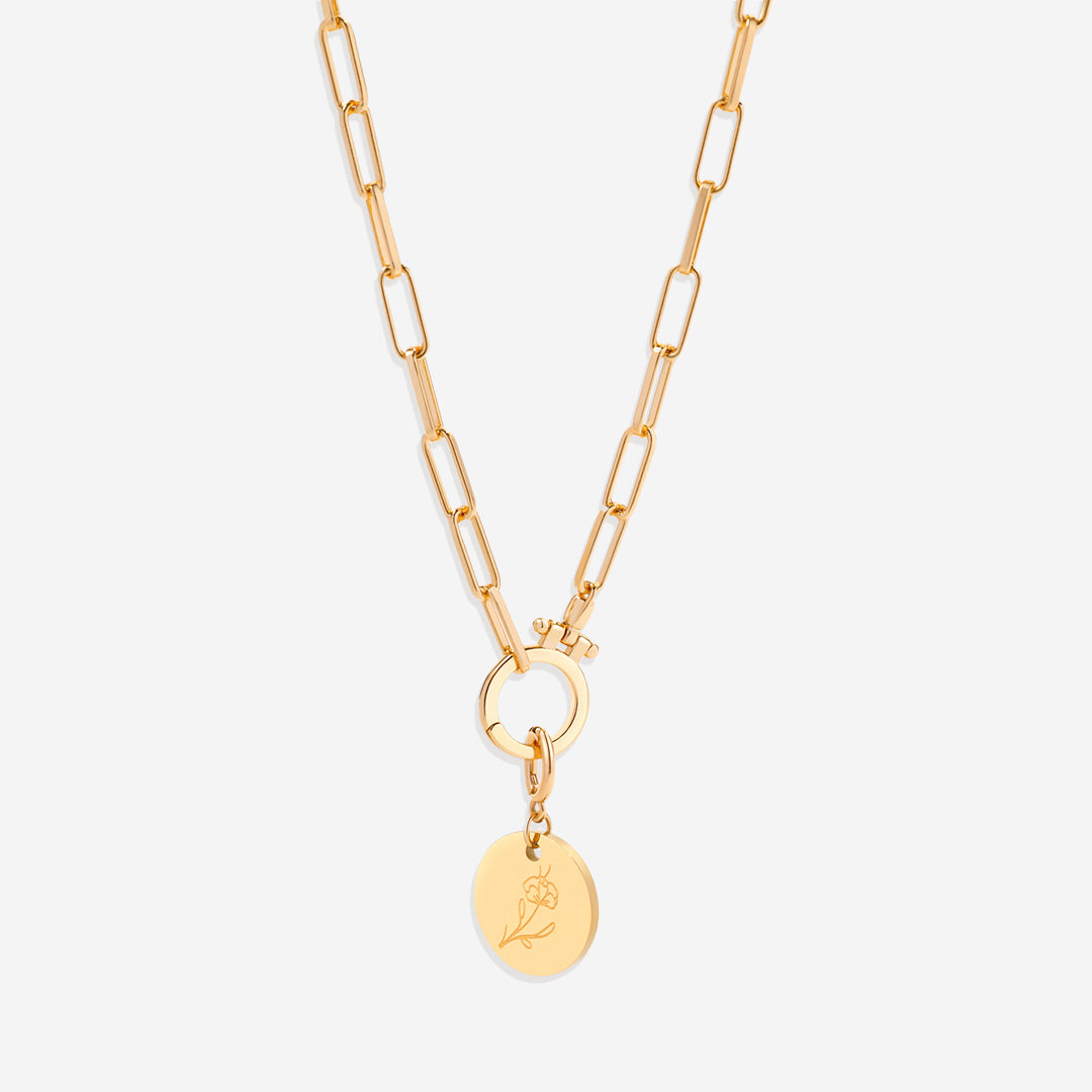 Breloque disque fleur de naissance gravée