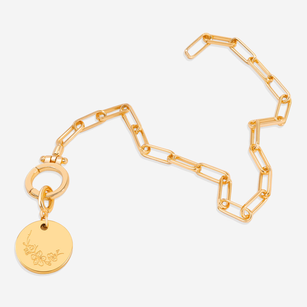 Breloque disque fleur de naissance gravée