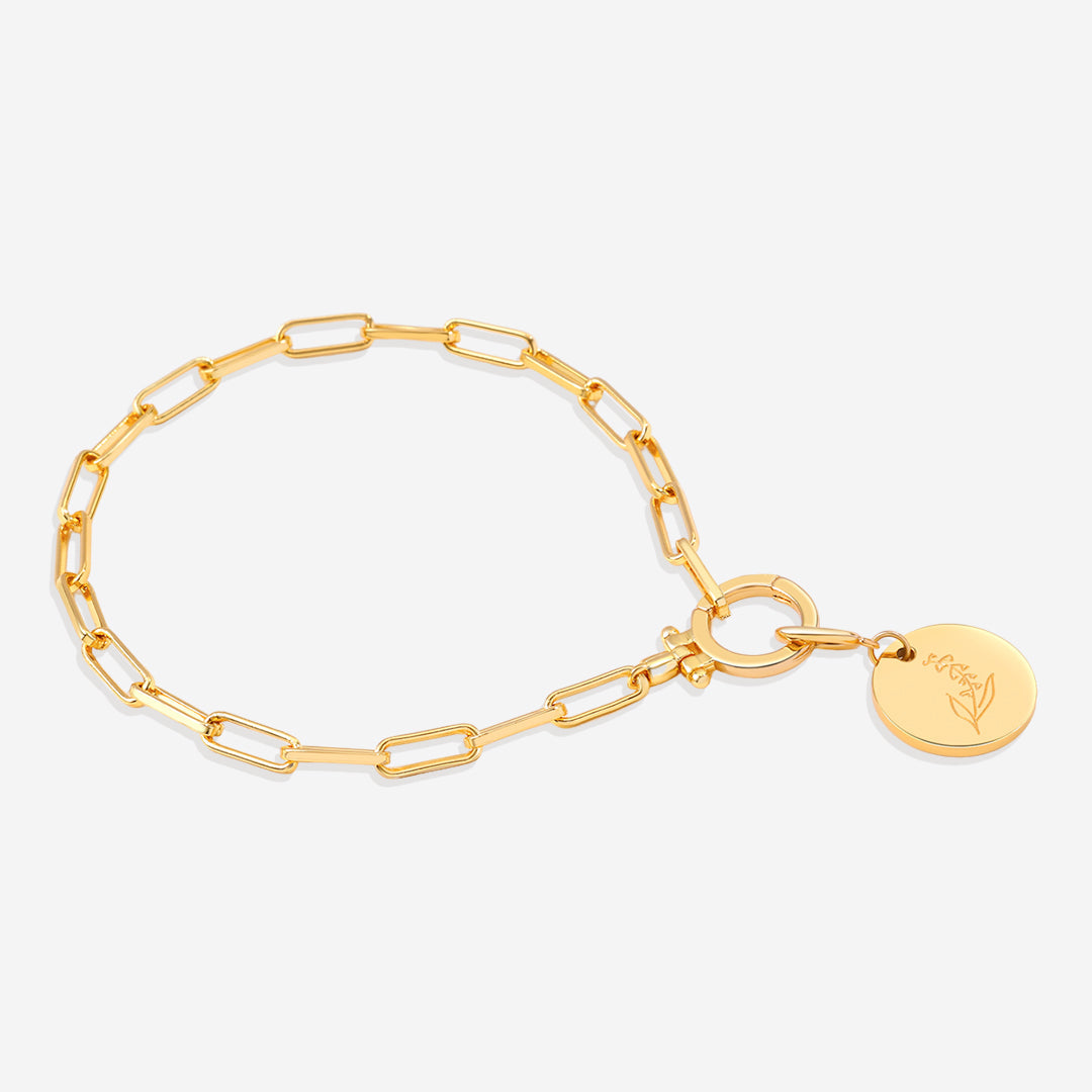 Breloque disque fleur de naissance gravée