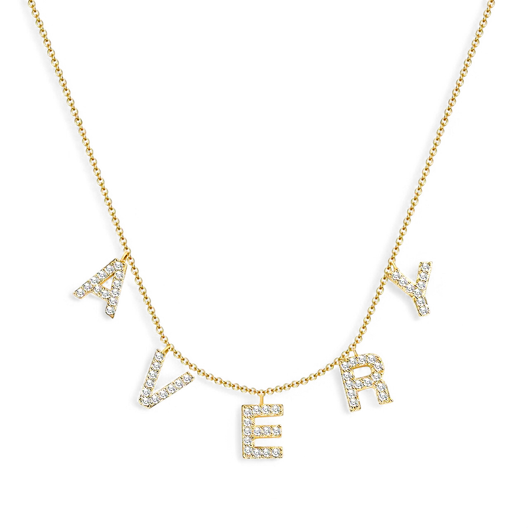 Pave Block Letter Name Necklace