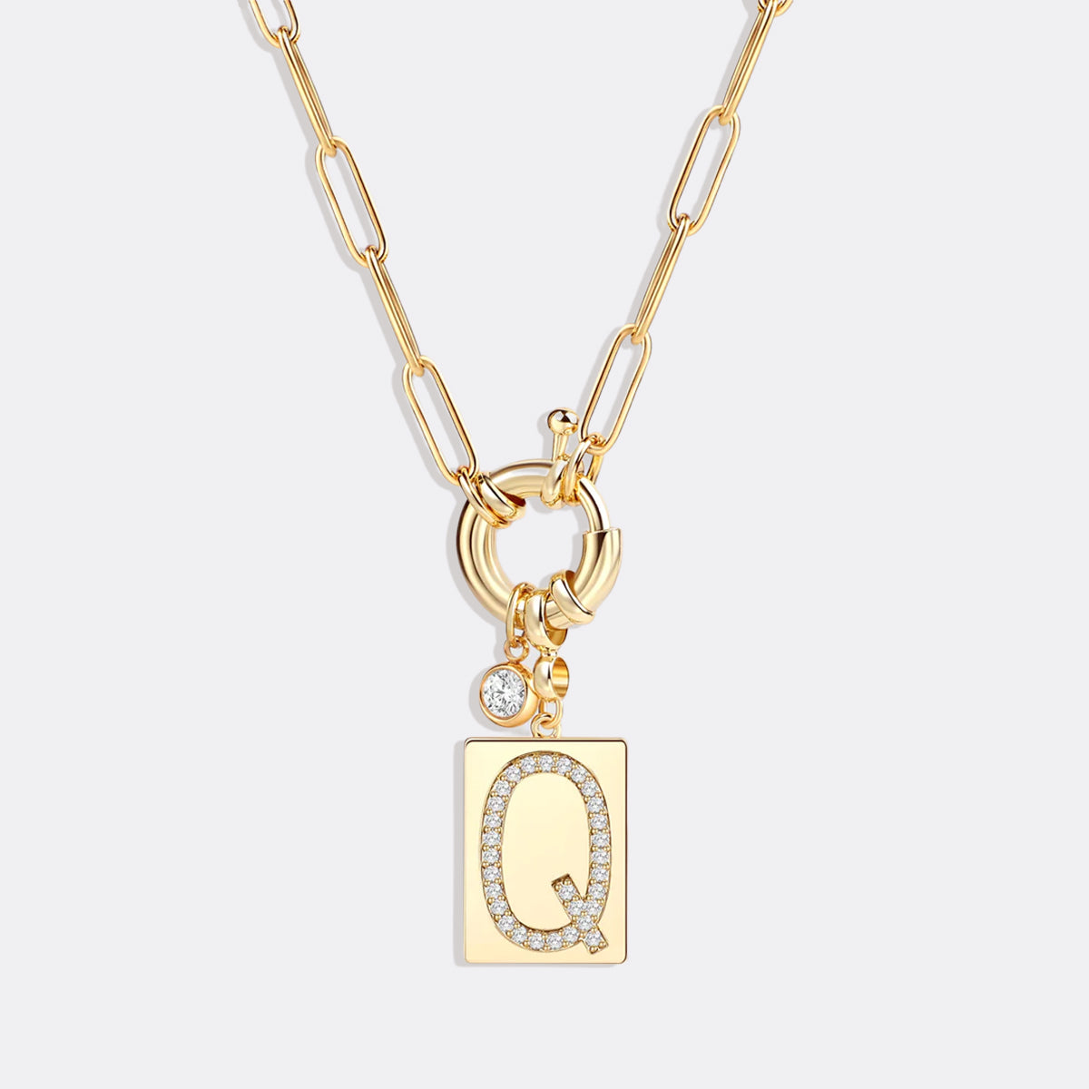 Halskette mit Pavé-Anhänger und Büroklammerkette