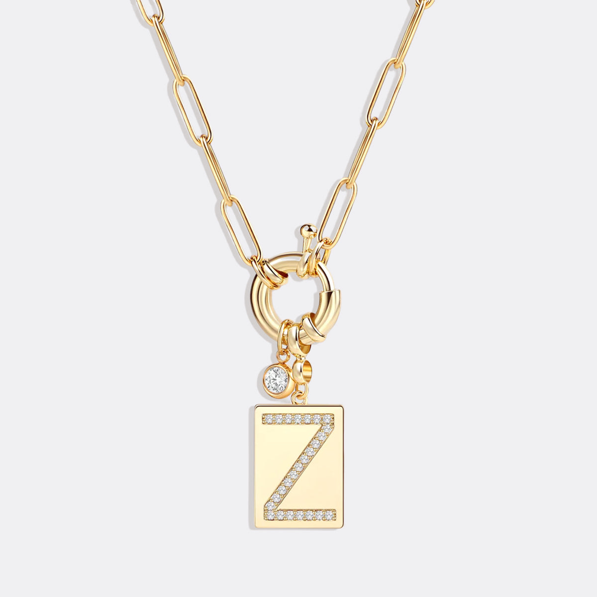 Halskette mit Pavé-Anhänger und Büroklammerkette
