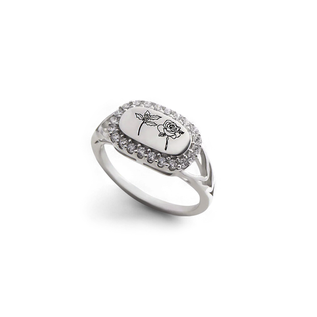 Personalized Birth Flower Bejeweled Ring