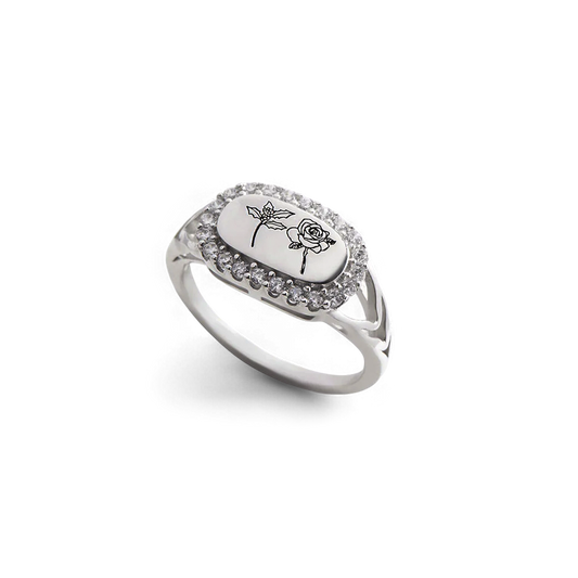 Personalized Birth Flower Bejeweled Ring