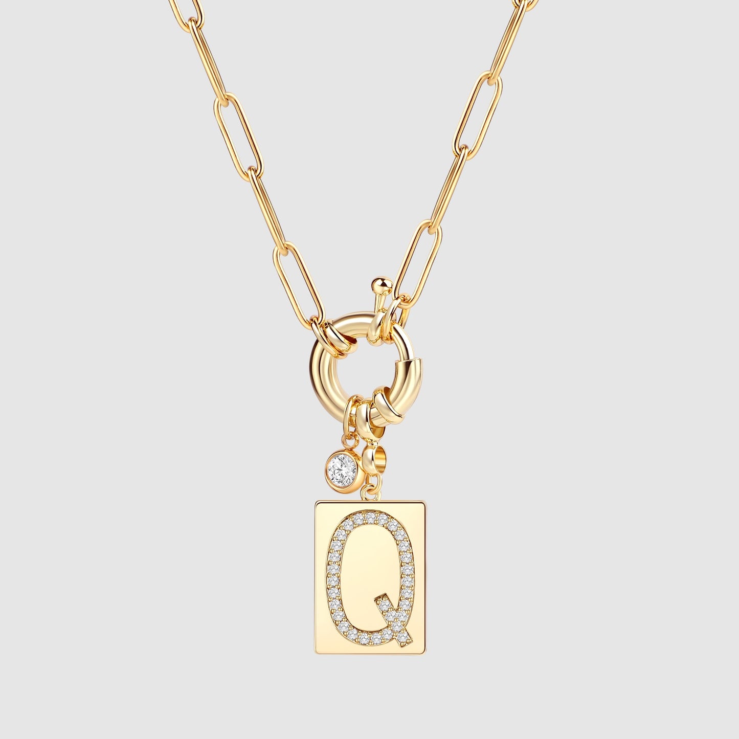 Halskette mit Pavé-Anhänger und Büroklammerkette