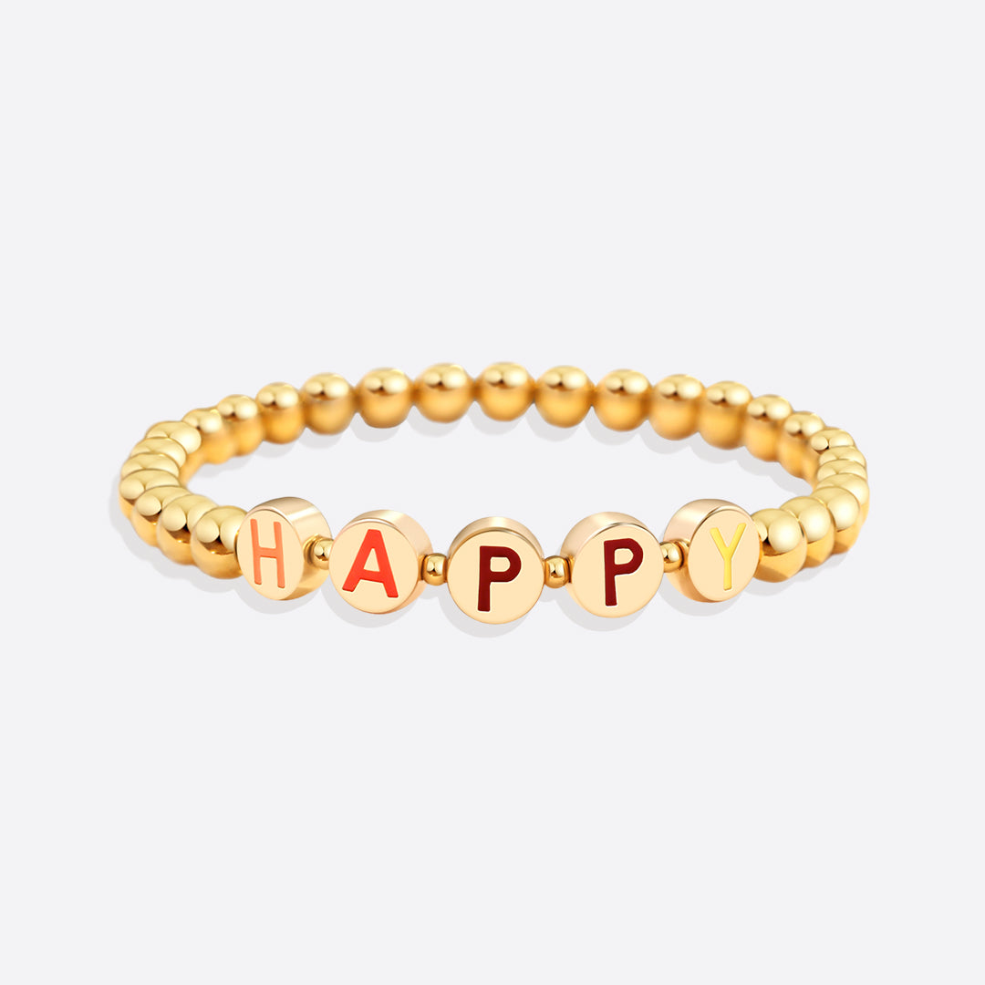 Custom Rainbow Letter Gold Disc Bead Bracelet