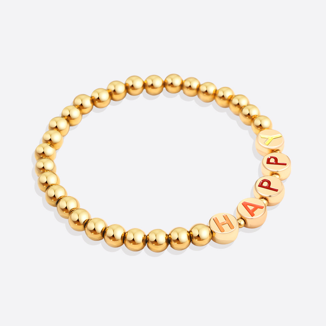 Custom Rainbow Letter Gold Disc Bead Bracelet