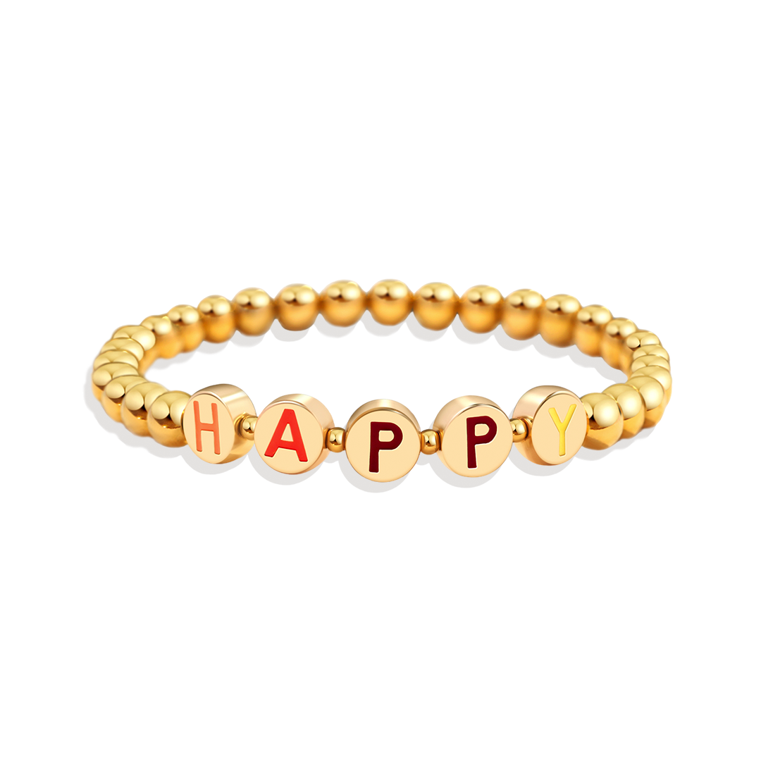 Custom Rainbow Letter Gold Disc Bead Bracelet