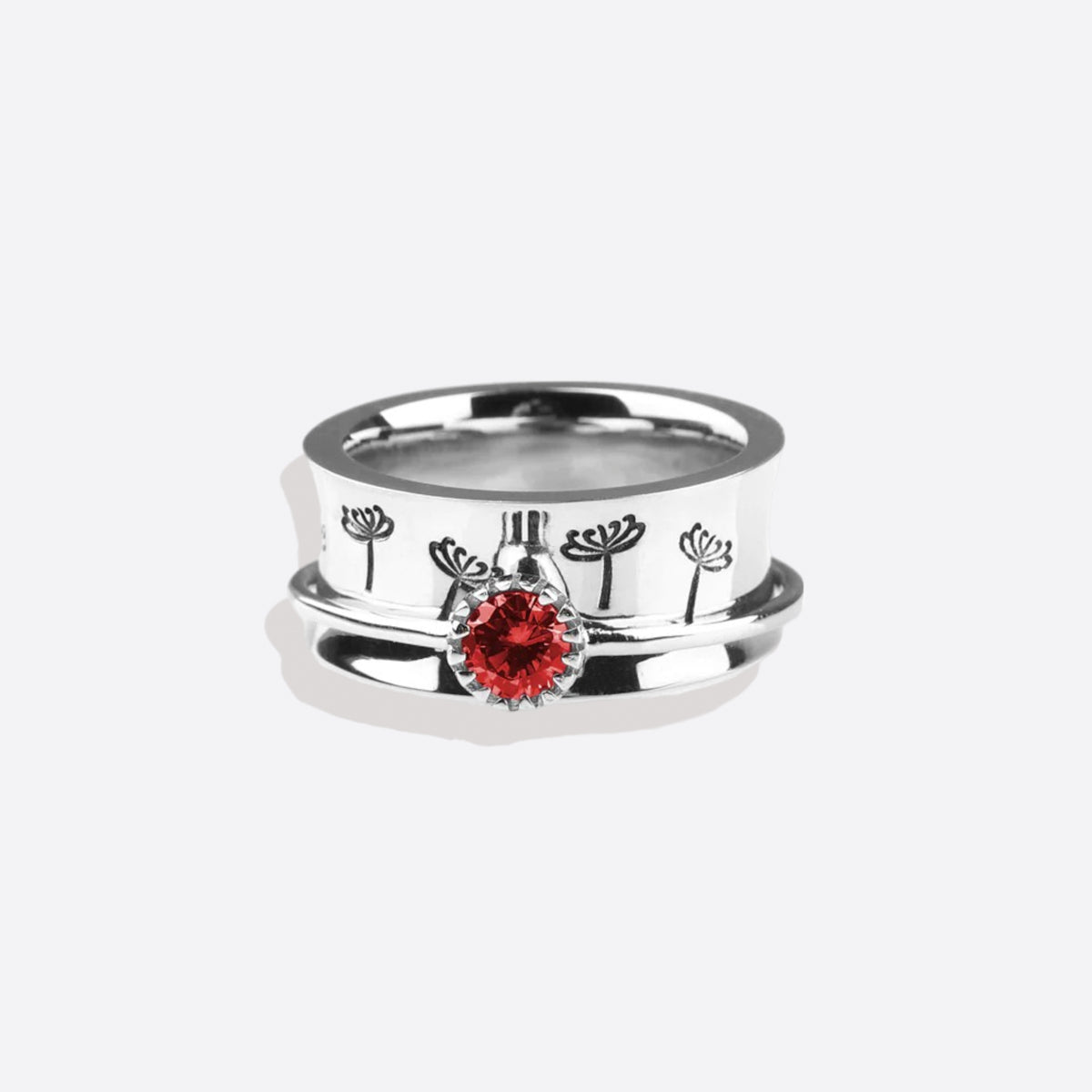 Bague Fidget Spinning Pissenlit Argent Pierre de Naissance