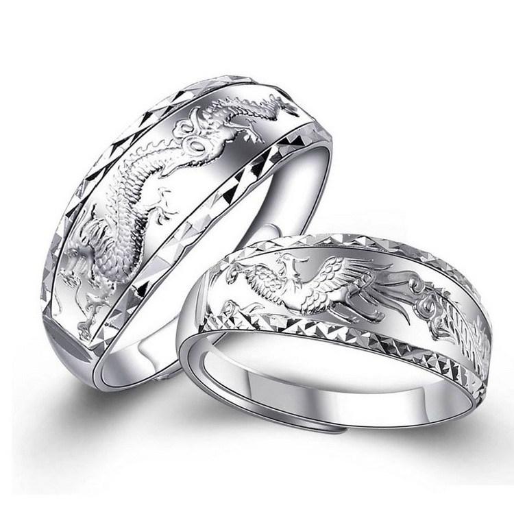 Bagues Dragon et Phénix en Argent - Bagues de Couple