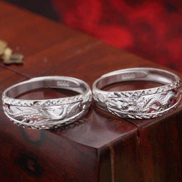 Bagues Dragon et Phénix en Argent - Bagues de Couple