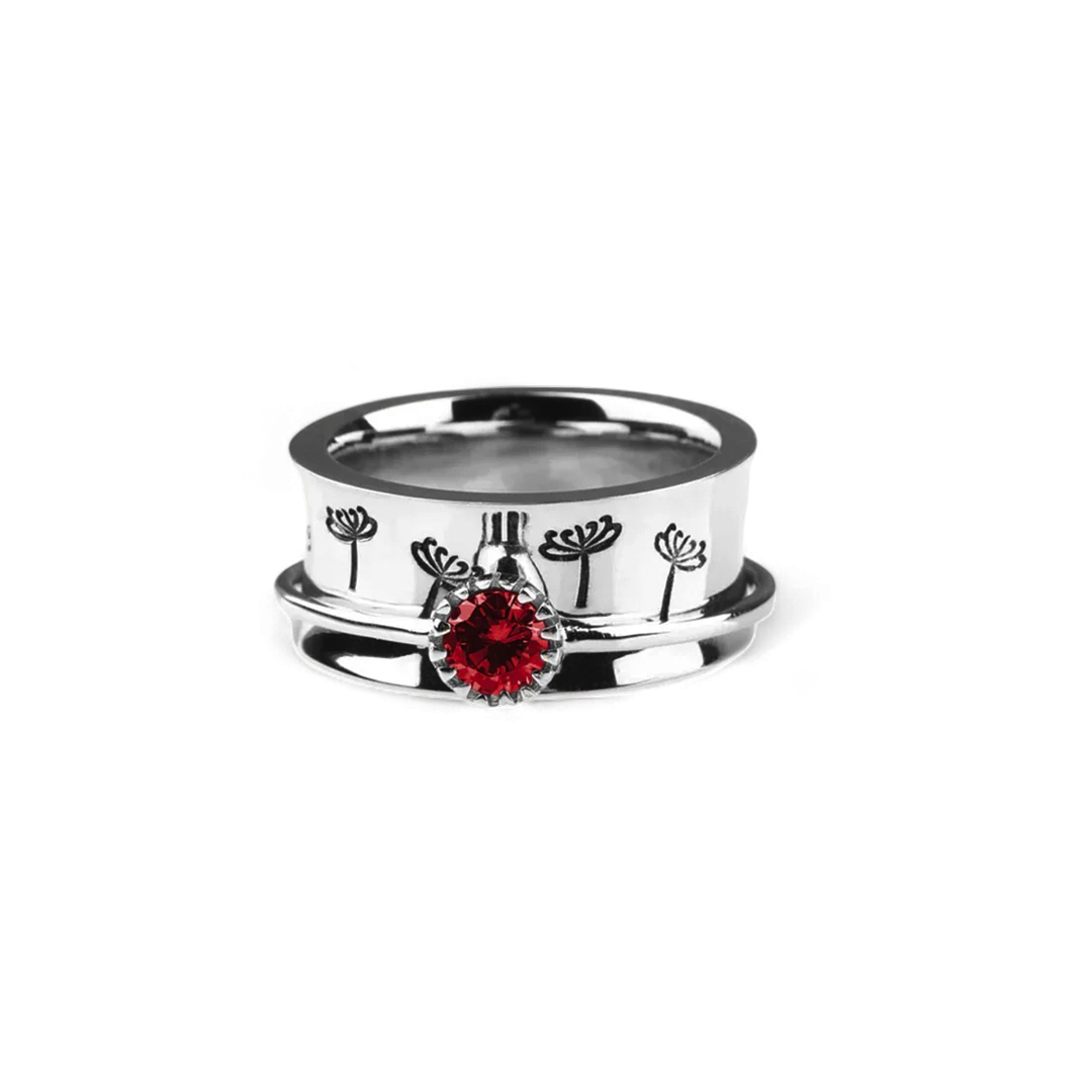 Bague Fidget Spinning Pissenlit Argent Pierre de Naissance