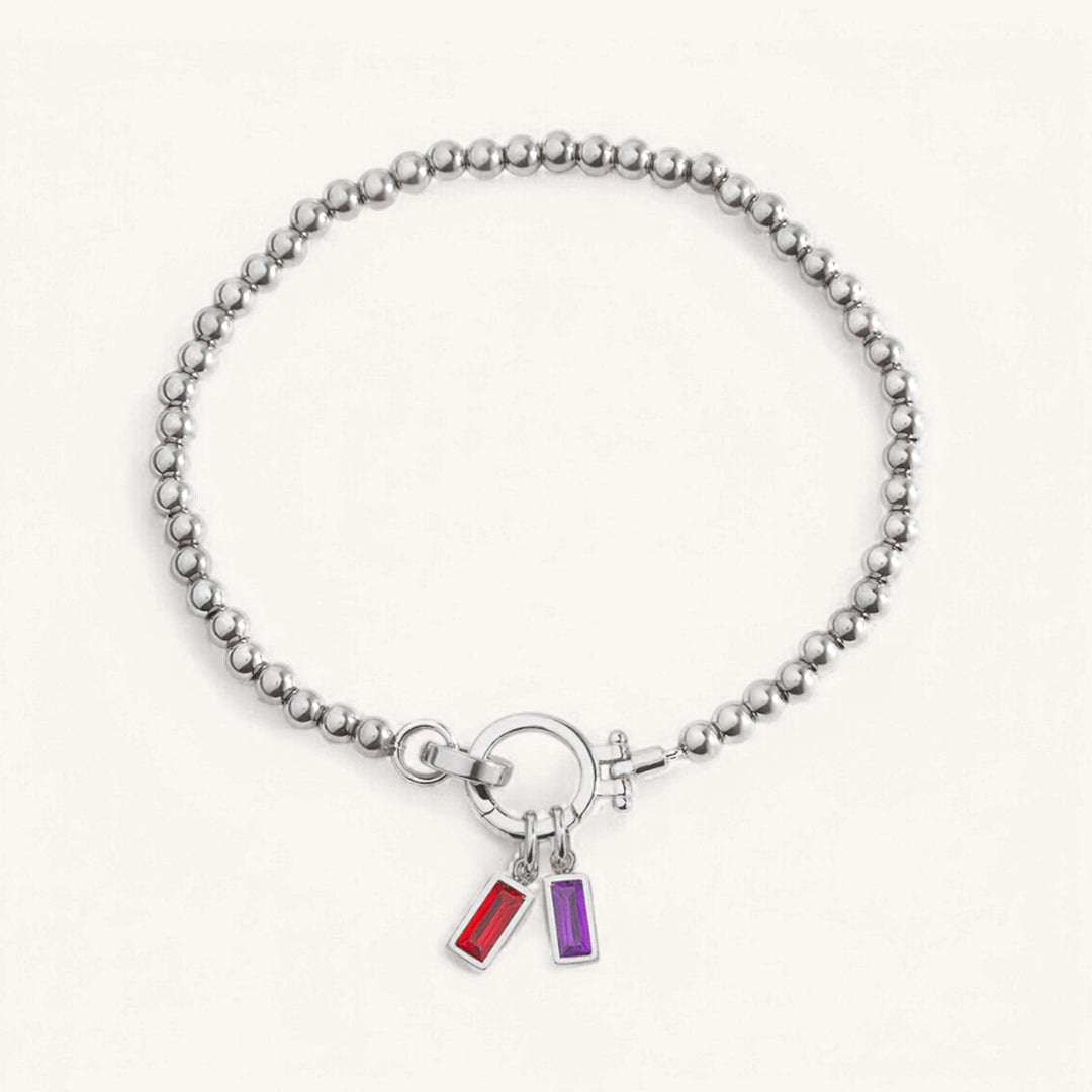 Bracelet à breloques en perles de menthe avec pierre de naissance