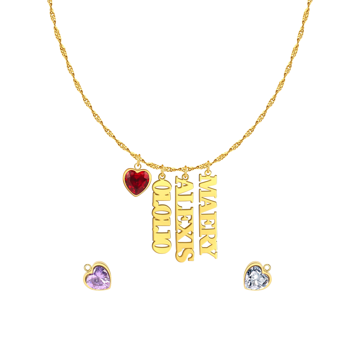 Singapore Chain Name Necklace With Heart Birthstones