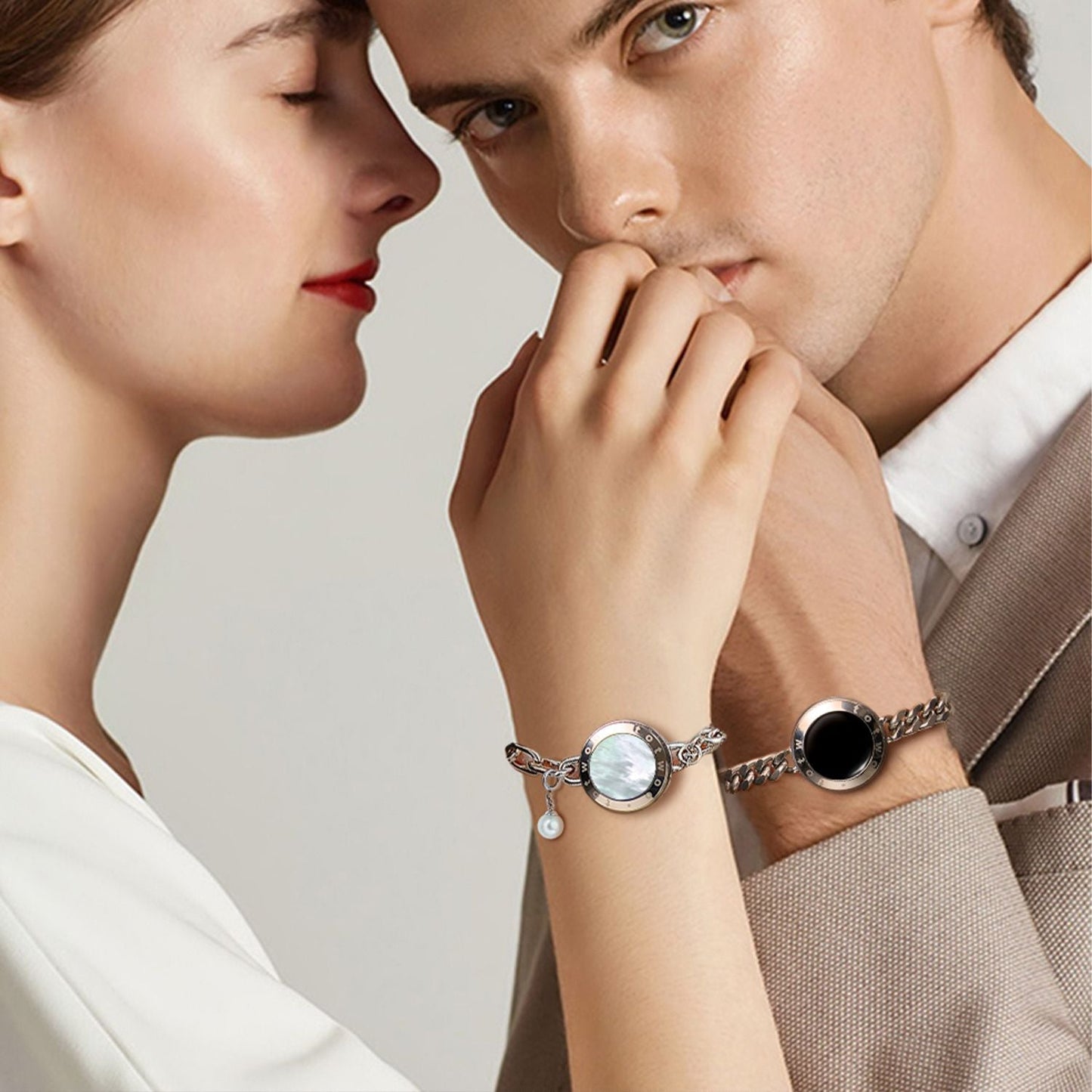 Bracelets tactiles Soulmate 2.0 (chaîne cubaine en argent + chaîne Figaro en argent)