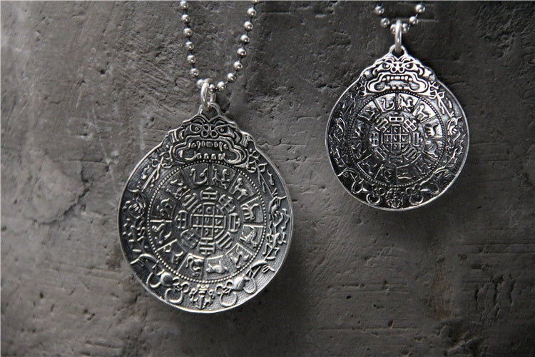 Pendentif Jiugong Bagua en argent sterling S925