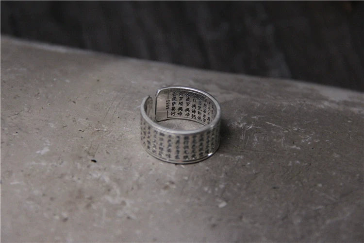 Bague en argent pur avec inscription « Cœur Sutra » pour femme, bijou tibétain de protection corporelle, ouverture sécurisée, style rétro, en argent sterling S999