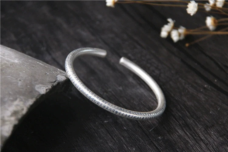 Bracelet rétro en argent sterling S999 pour homme, bracelet ouvert en forme de cœur méridien en argent pur