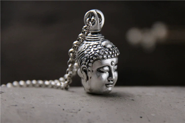 Collier en argent sterling S999 avec pendentif double face Bouddha et démon