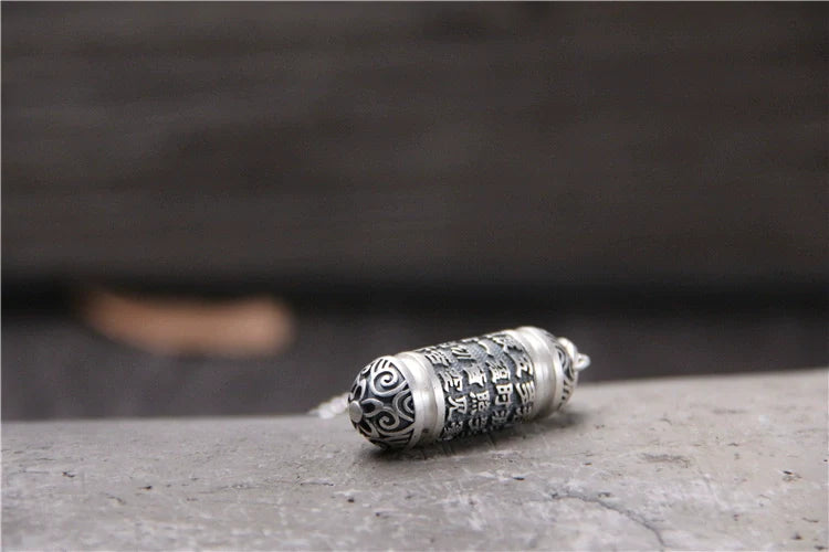 Pendentif en argent sterling S999 Prajna Paramita Heart Sutra en argent pur, boîte Gawu