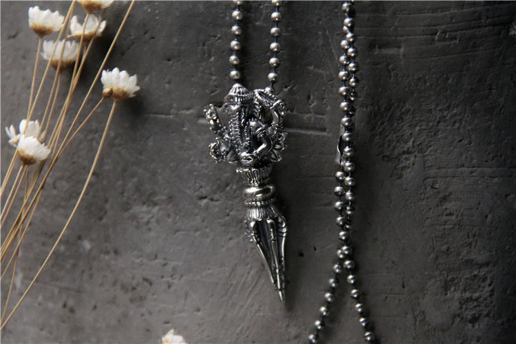 S925 Sterling Silver Personalized Necklace Pendant Elephant Trunk God of Wealth Vajra Pestle Pendant