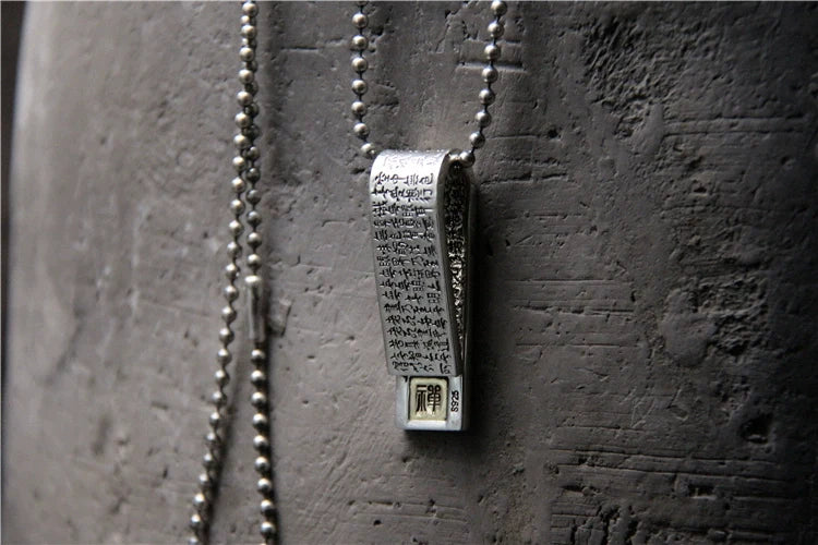 Pendentif Sutra du Cœur en Argent Sterling S925 Rétro en Argent Pur