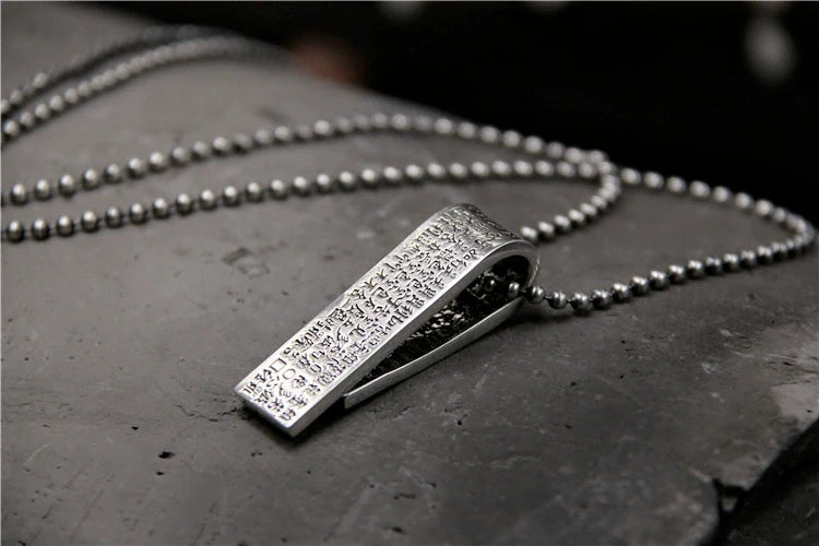 S925 Sterling Silver Retro Pure Silver Heart Sutra Pendant