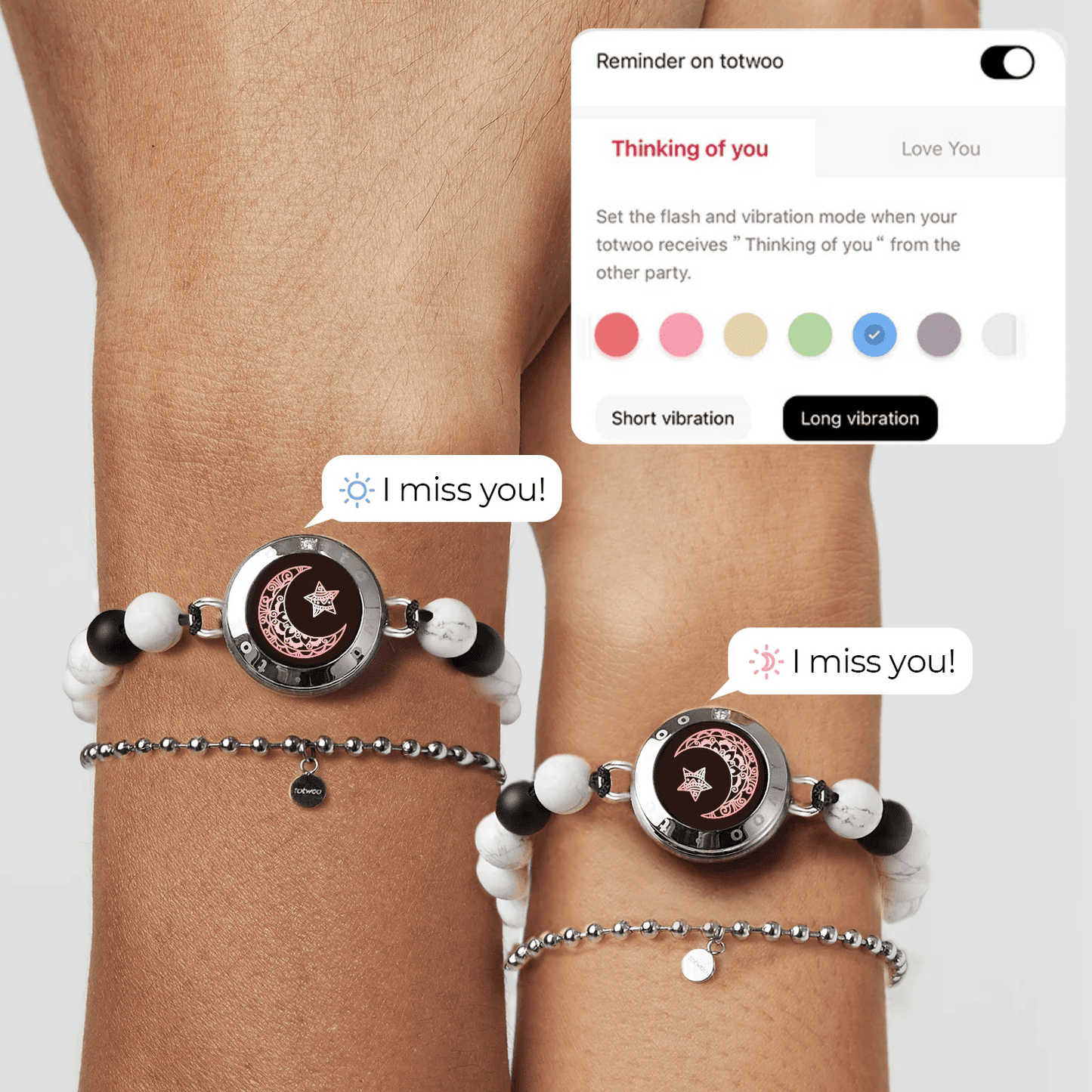 Bracelets tactiles Lune et Étoile avec perles assorties