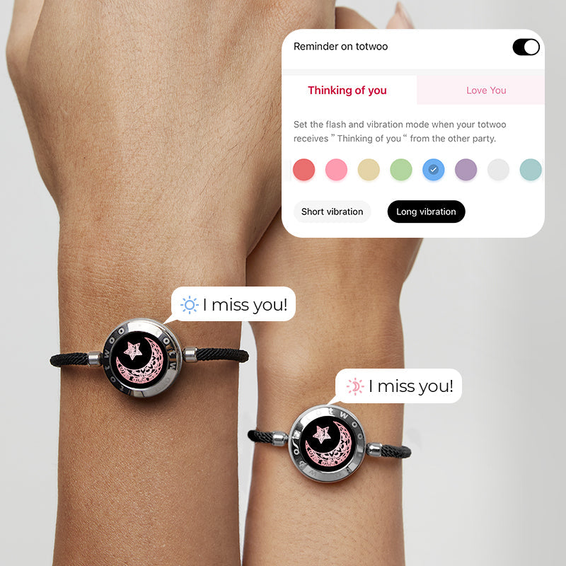 Bracelets tactiles Soleil et Lune avec corde Milan (noir + noir)