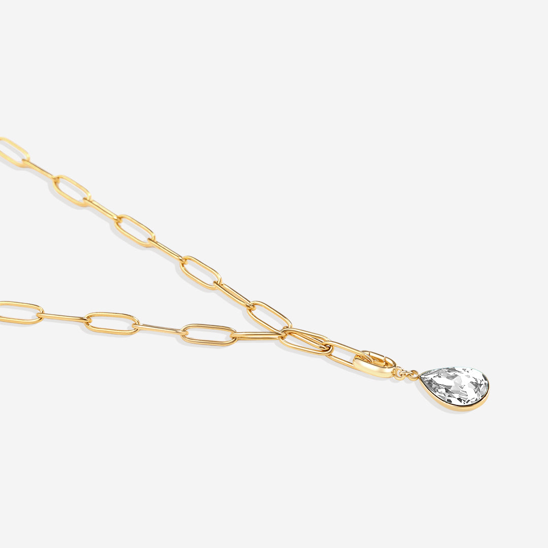 Collier trombone menthe et breloque pierre de naissance en forme de larme