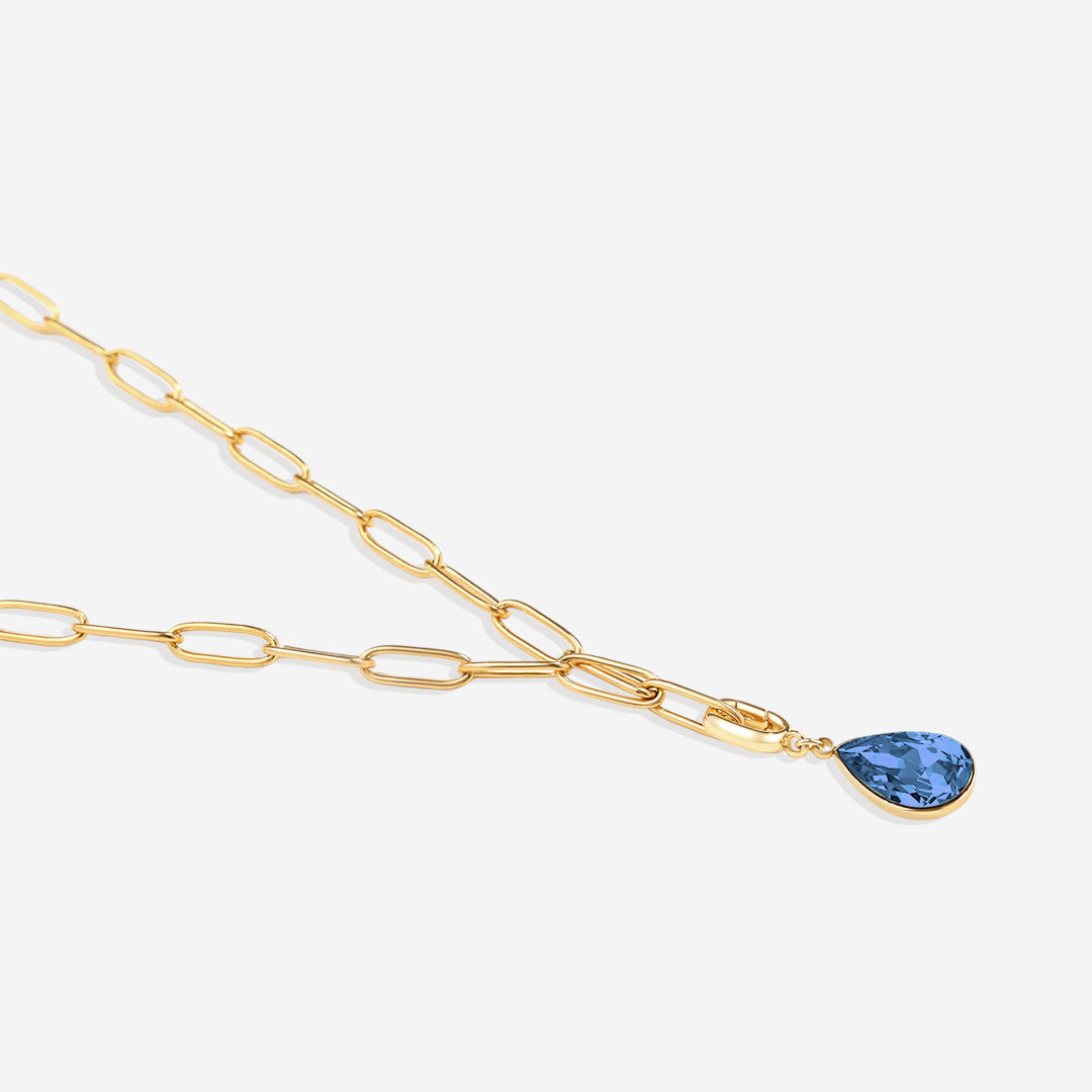 Collier trombone menthe et breloque pierre de naissance en forme de larme