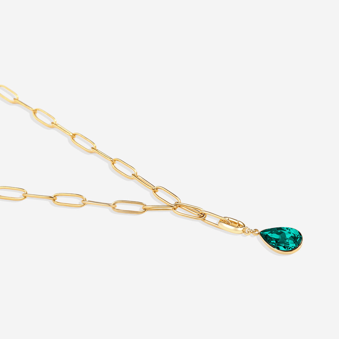 Collier trombone menthe et breloque pierre de naissance en forme de larme