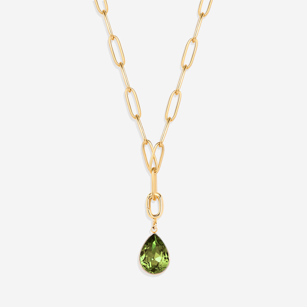 Collier trombone menthe et breloque pierre de naissance en forme de larme